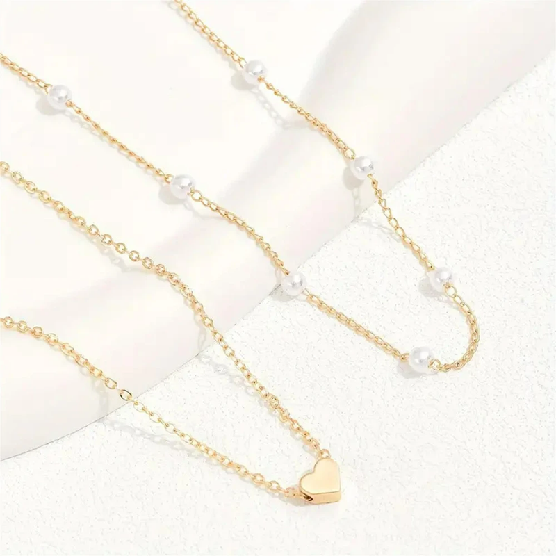 Collana di perle da donna 2025, nuova, in oro 14 carati, con ciondolo a forma di cuore, impermeabile e ipoallergenico, con catena per clavicola._voghion.com