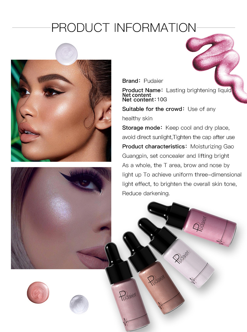 Pudaier Matte Highlighting Liquid Foundation Pearl Powder Basfärgkorrigering Foundation Liquid Brightening Hudton_voghion.com