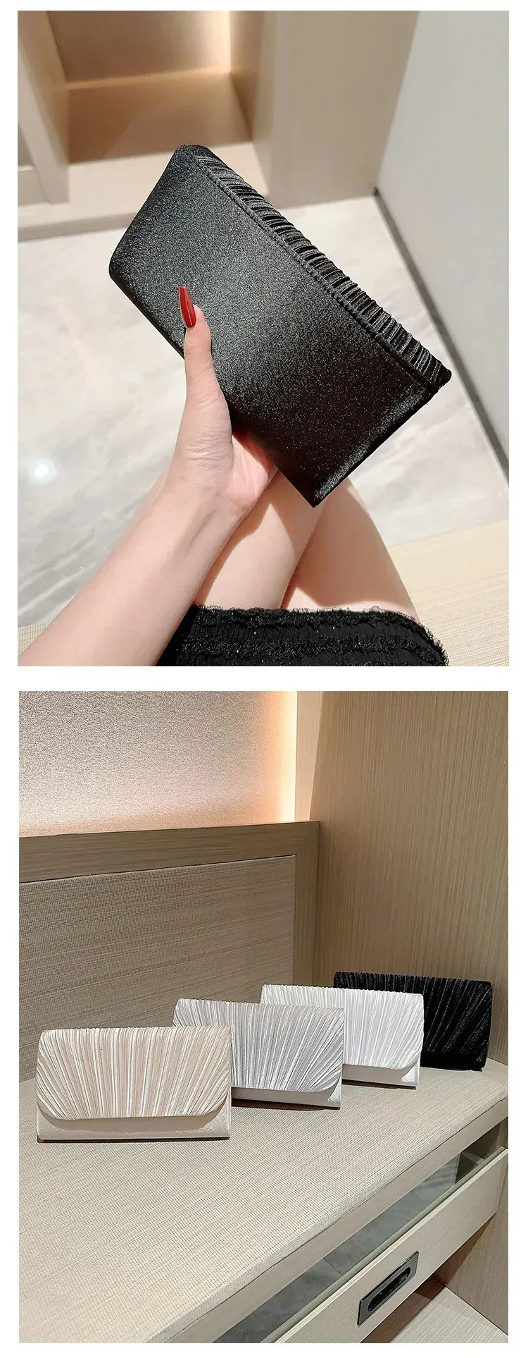 Womens Elegant Satin Evening Bag Pleated Clutch Wedding Purse Formal Tote Party Prom With S For Bride 250614l_voghion.com