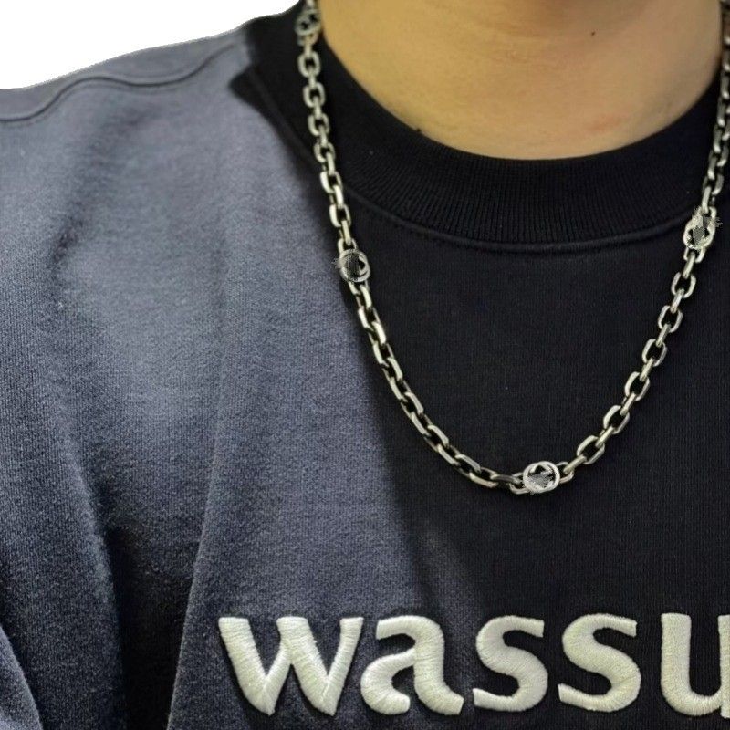 Gujia S925 Sterling Doppel-G-Halskette, trendig, elegant, Vintage-Stil, thailändisches Design_voghion.com