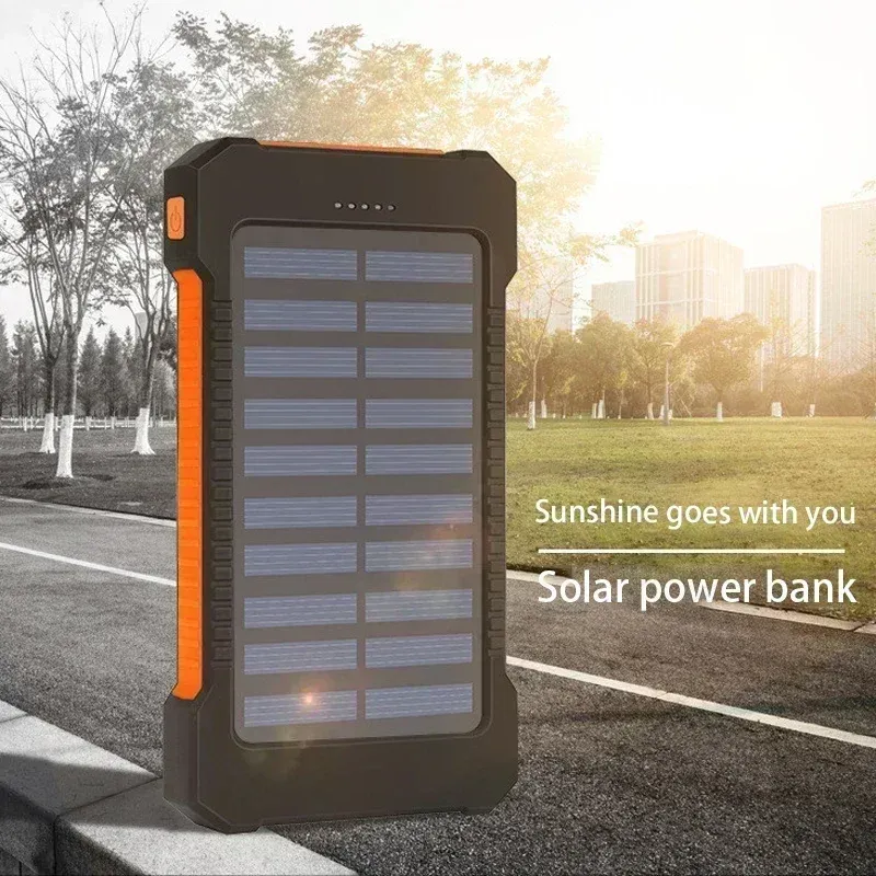 Power Bank solare da 10000 mAh, ultra-capacità, impermeabile, portatile, per esterni, con LED, batteria esterna per iPhone e Samsung._voghion.com