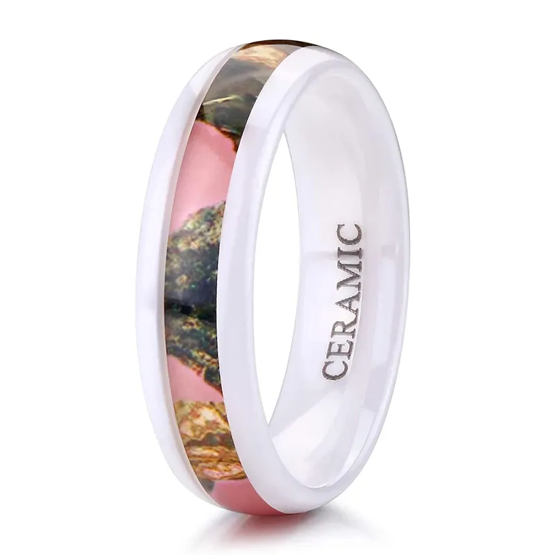 2025 New Arrivals Kolmnsta Ceramic In Black and White, with Color Painting Polished Beveled Edge Plating Wedding Ring for Couples_voghion.com