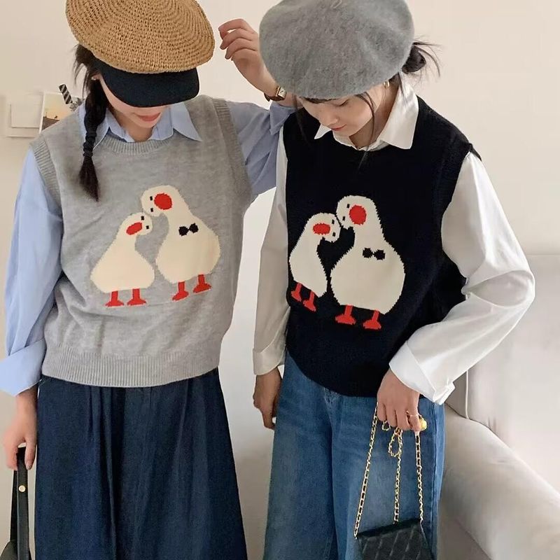 Coppia gilet lavorato a maglia da donna autunno e inverno nuova versione coreana versatile stile occidentale scollo rotondo senza maniche_voghion.com