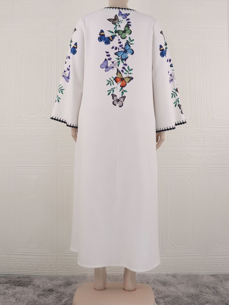 Bedrucktes Strass-Muslimkleid für Damen, Abaya, großes Gewand_voghion.com