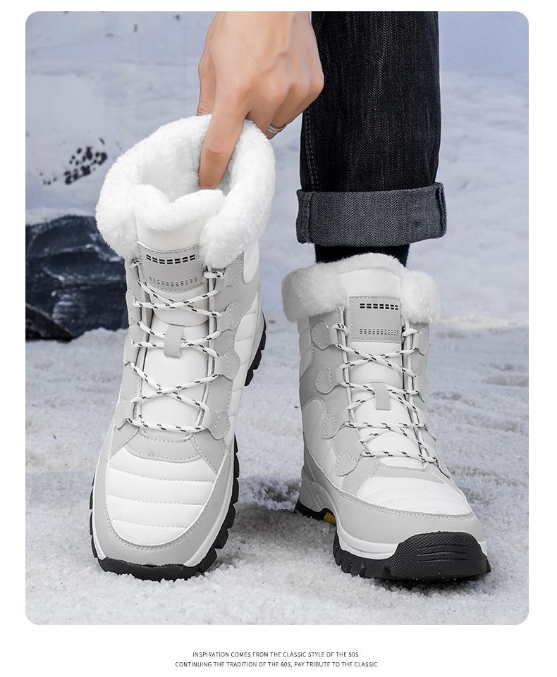 Women's Winter Snow Boots With Faux Fur Lining, Waterproof & Slip-Resistant, High-Top Warm Ankle Boots For Men And Women, Casual Lace-Up Thermal Shoes_voghion.com