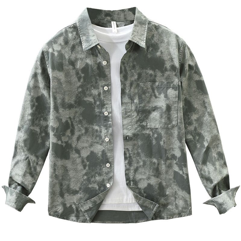 Camicia a maniche lunghe alla moda con effetto tie-dye per uomo, alla moda e versatile, top ampio e casual._voghion.com