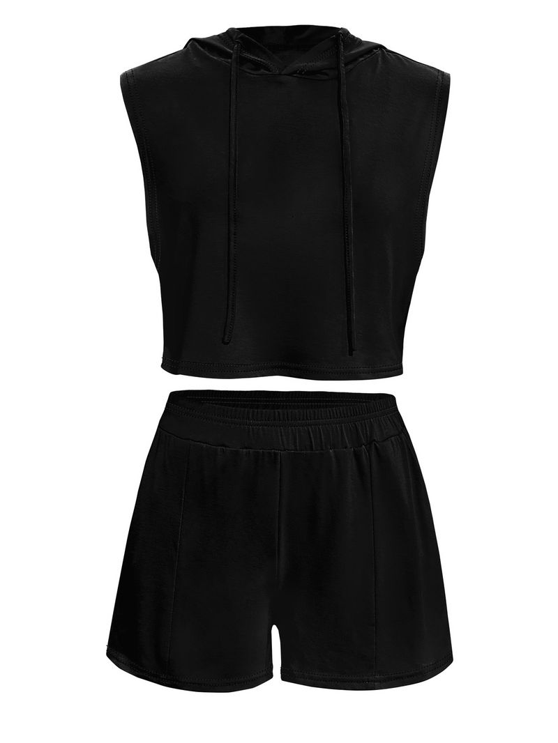 Completo da donna in 2 pezzi, con gilet, pantaloncini, senza maniche, con cuciture e lacci, tasca casual_voghion.com