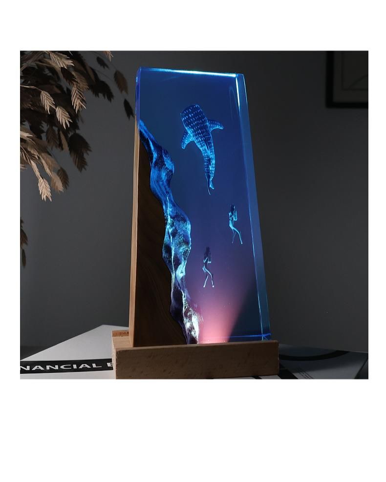 Piccola decorazione in resina per oceano, luce notturna per sub, lampada in legno per esplorazione delle profondità marine, regalo di Natale_voghion.com