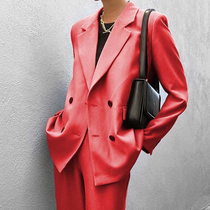 Vêtements pour femmes automne et hiver nouveaux vêtements pour femmes couleur unie costume décontracté pantalon mode costume deux pièces_voghion.com