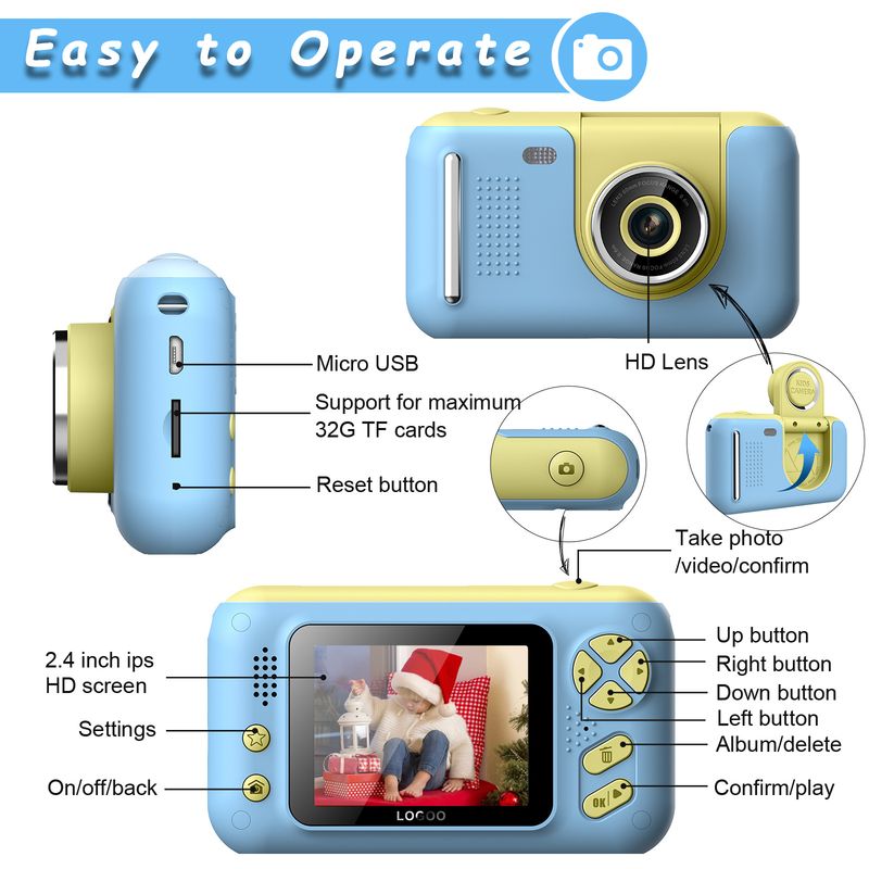 【Hohe Qualität】 4000W HD Großbildobjektiv Flip Selfie Neue Digitalkamera für Kinder_voghion.com