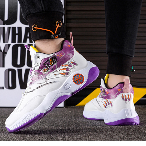 Grenzüberschreitende Herrenschuhe Frühjahr neue Herren-Basketballschuhe PU atmungsaktive Sportschuhe modische High-Top-Casual-Herrenschuhe mit dicken Sohlen_voghion.com