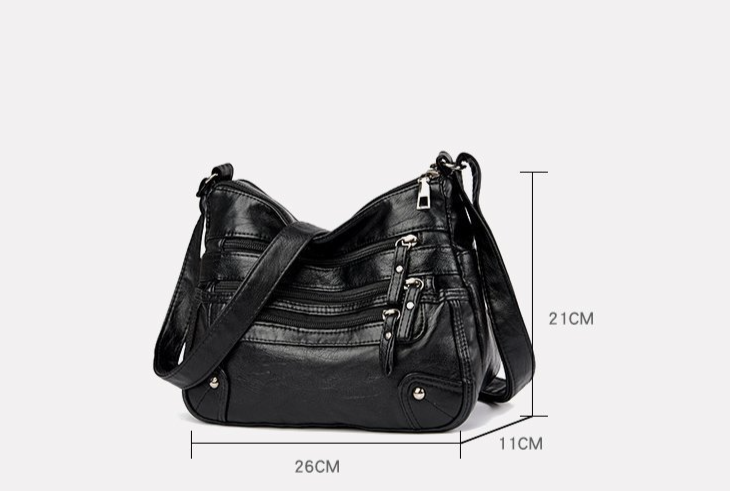 Soft leather fashionable double-layer satchel Korean version large-capacity washing leather small bag_voghion.com