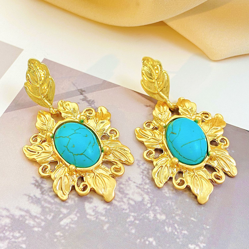 Orecchini in pietra di pino Palazzo Orecchini a foglia antica occidentale retrò_voghion.com