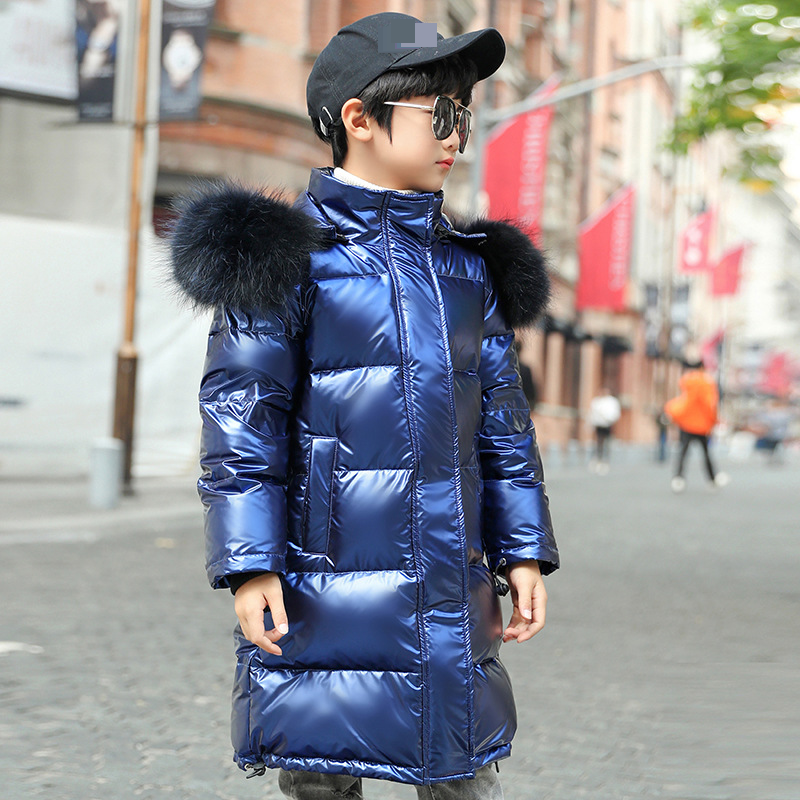 Kinderkleidung Neue Kinder-Daunenjacke für Mädchen und Jungen, mittellang, verdickter großer Pelzkragen, mittelgroße Kinder-Winterjacke, waschfrei_voghion.com