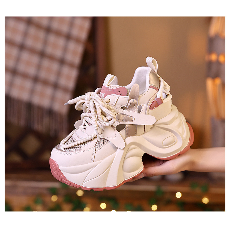 New Mesh Hollowed Out Sneakers Thick Soles Show Feet Small Inside Increase Women's Shoes_voghion.com