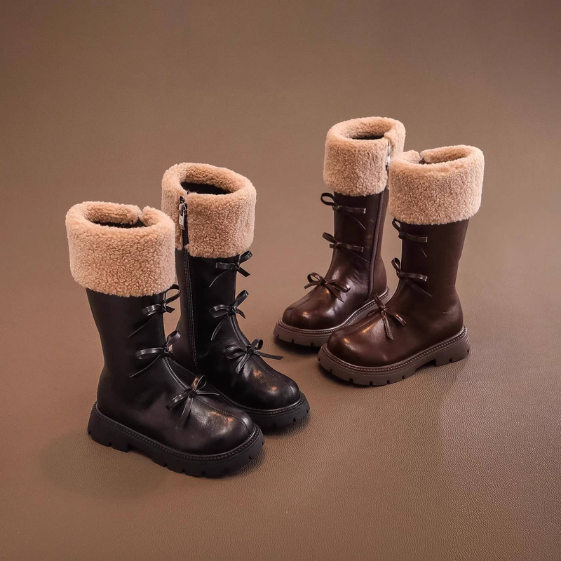 Mädchen Lange Stiefel 2025-1 Herbst/Winter Neue Stil Fleece Baumwolle Stiefel_voghion.com