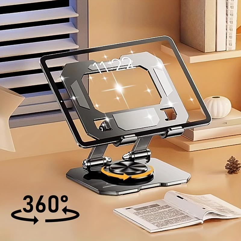 Faltbarer Tablet-Ständer aus Metall mit 360° drehbarer Basis – einstellbare Höhe, Abstand_voghion.com