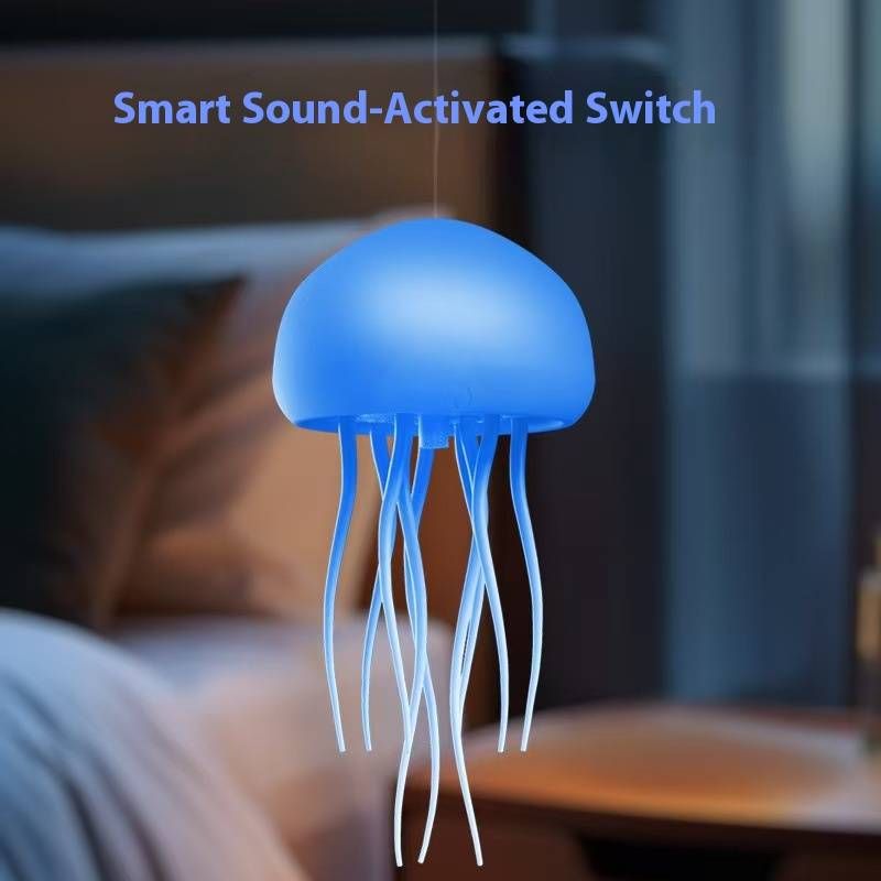 Luminária de água-viva que muda de cor – Controle de voz, movimento flutuante, luz ambiente LED gradiente para quarto e festa (alimentada por USB)_voghion.com