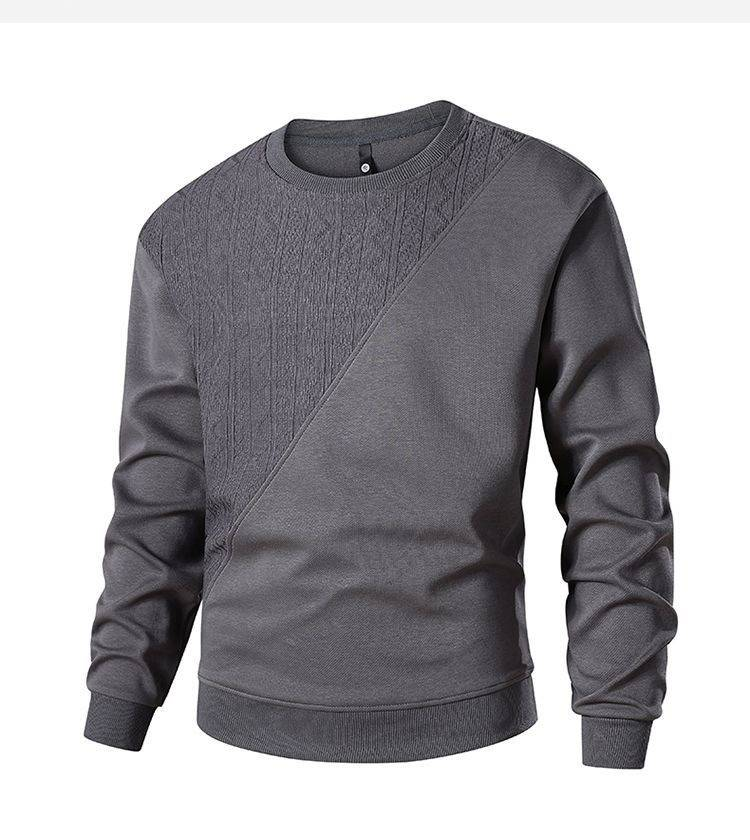 Men's 300GSM Heavyweight Crewneck Sweatshirt – Textured Jacquard & Drop Shoulder (M-XXXXL)_voghion.com