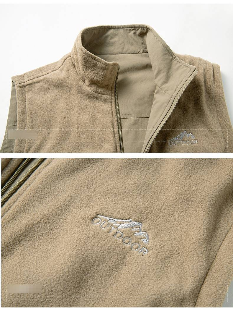 Colete utilitário masculino com forro de lã polar – Gola alta e quente, design com vários bolsos, reversível e leve para uso casual e ao ar livre._voghion.com