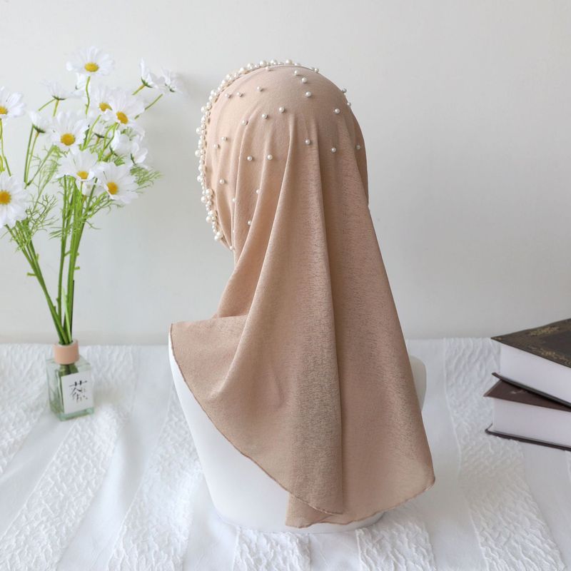 Copricapo con perline Hijab da donna, fascia per capelli tinta unita, sciarpa comoda e scialle_voghion.com