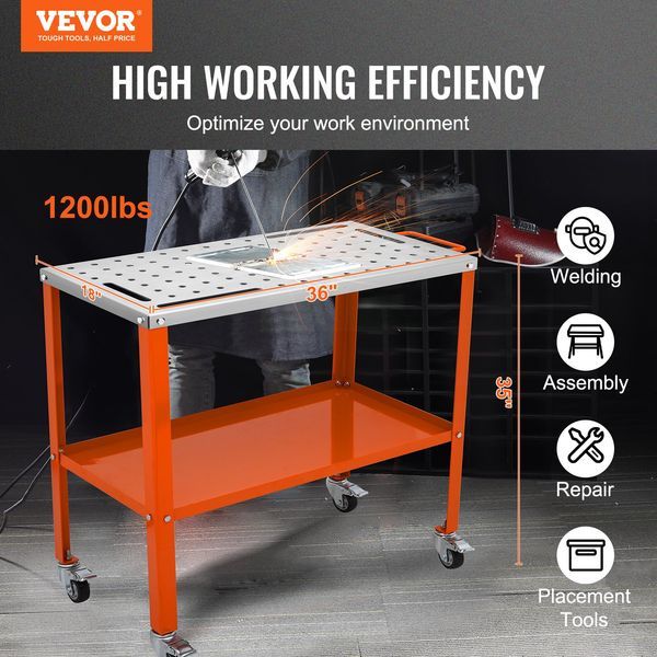 36' X 18' Welding Table, 1200lbs Load Capacity Steel Welding Workbench Table On Wheels, Portable Work Bench With Braking Lockable Casters, 4 Tool S_voghion.com