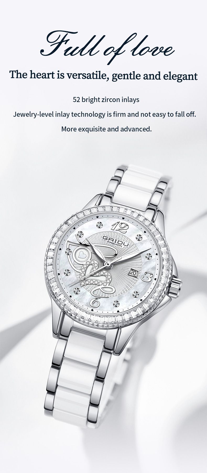 Women's Elegant Waterproof Diamond-Accented Watch With Ceramic-Like Stainless Steel Band, Minimalist Round Dial, Date Display, 30M Water Resistance_voghion.com