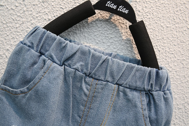 Set di pantaloncini di jeans a maniche corte per polo coreana dei cartoni animati nuovi ragazzi estivi per bambini_voghion.com