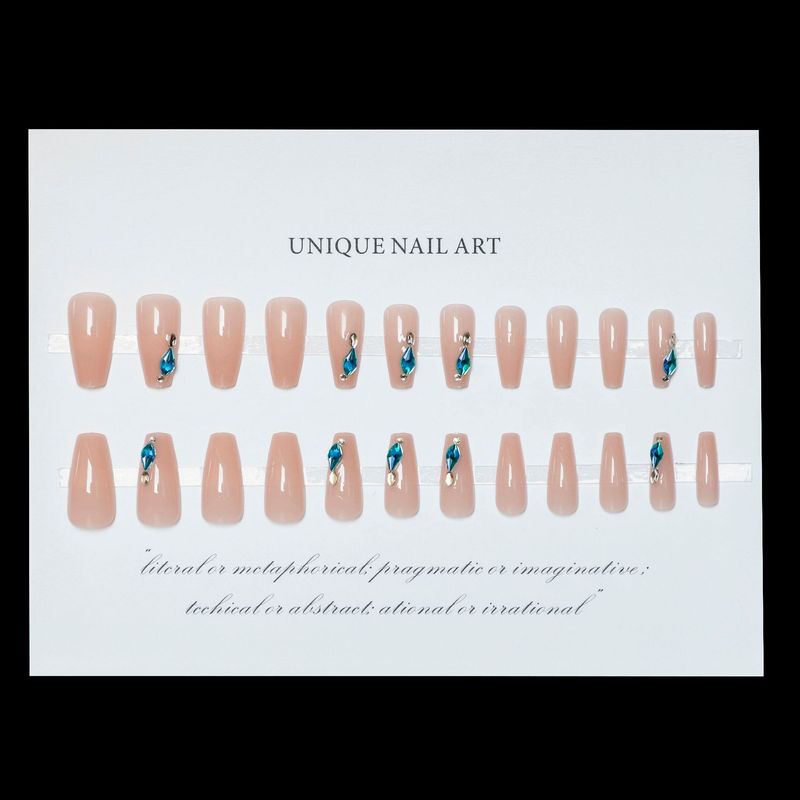 Langer nackter Pfauenblauer Diamant-Nagellack mit Rüstung, cooles und cooles Temperament, Nagellackstück, fertiges Produkt_voghion.com