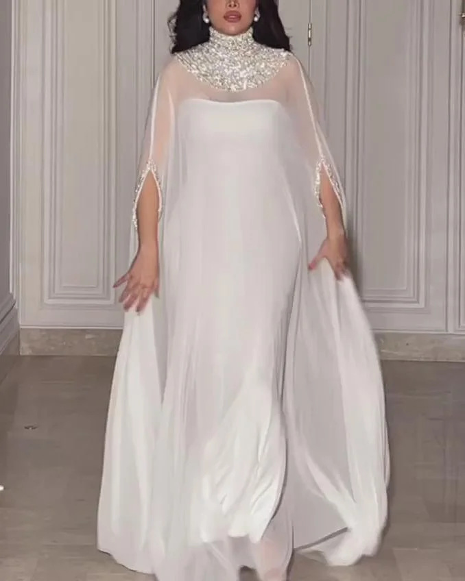 Vêtements pour femmes, nouvelle mode, châle à paillettes en métal, jupe longue fendue_voghion.com