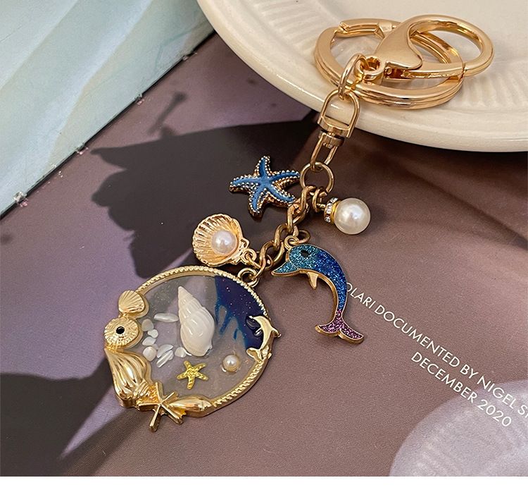 Porte-clés pendentif série Cartoon Ocean, coquillage, dauphin, perle, breloque de sac, goutte d'huile, accessoires, petit cadeau_voghion.com