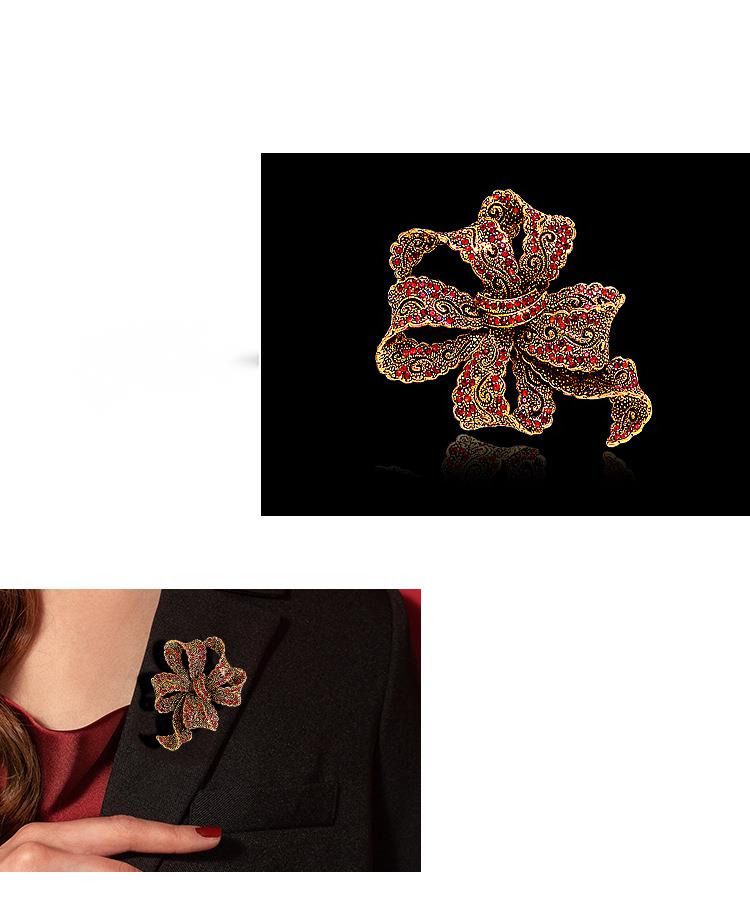 Bow studded diamond brooch, grand luxury rhinestone chest flower, alloy metal pin, coat button_voghion.com