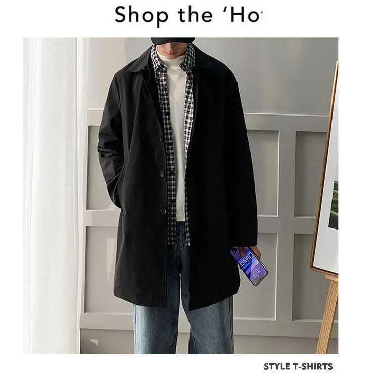 Cappotti M-5XL Plus Size Trench da uomo Vestibilità ampia Risvolto lungo Giacca a vento monopetto con bottoni Cappotto da uomo_voghion.com