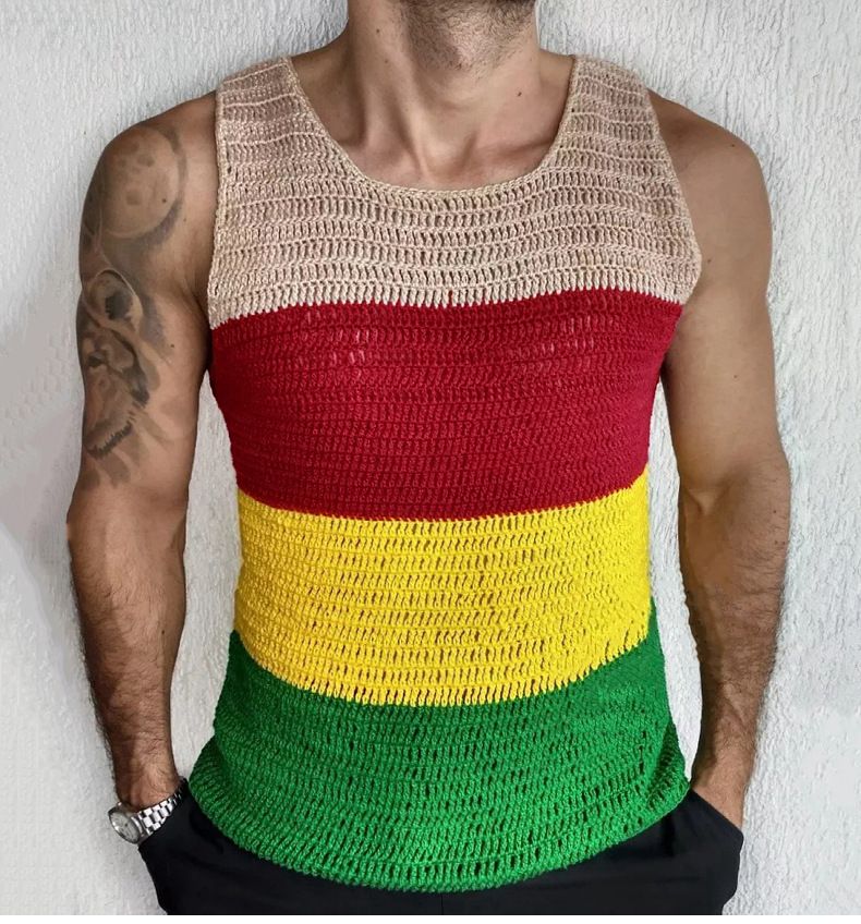Canotta casual senza maniche in maglione lavorato a maglia con ago spesso a contrasto da uomo in stile abbigliamento da uomo SY0081_voghion.com