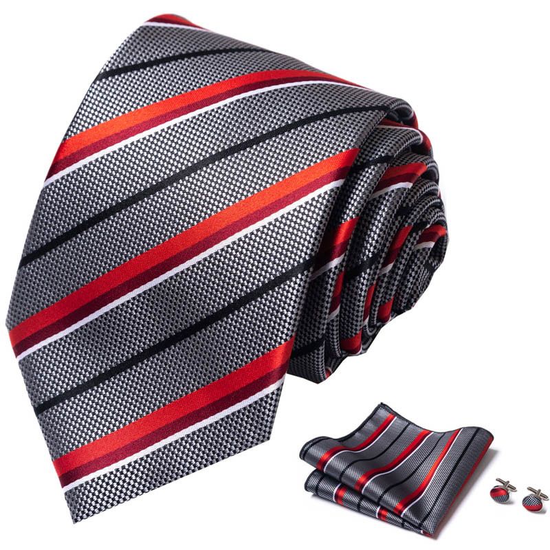 Corbata de seda de poliéster de alta calidad unisex para hombre, corbata formal de color sólido, bolsillo, toalla, gemelos, juego de jacquard_voghion.com