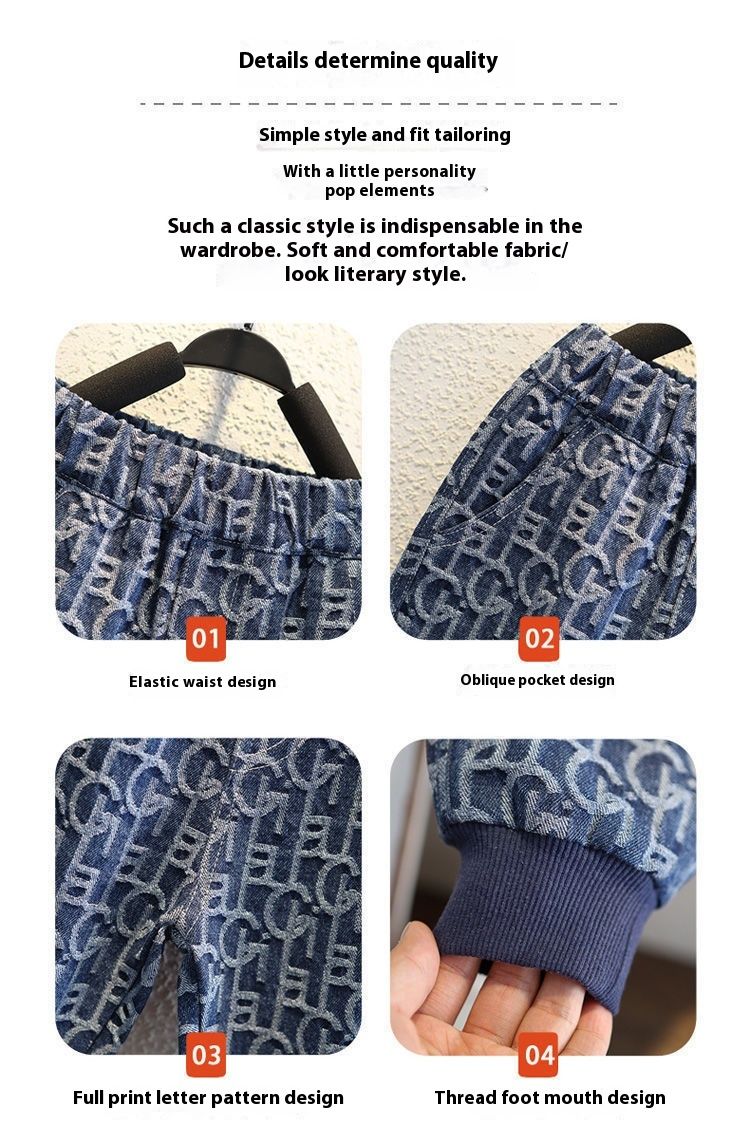 Abbigliamento primaverile e autunnale per bambini, pantaloni casual con cappuccio a maniche lunghe per bambini di età media e giovane, stile western_voghion.com