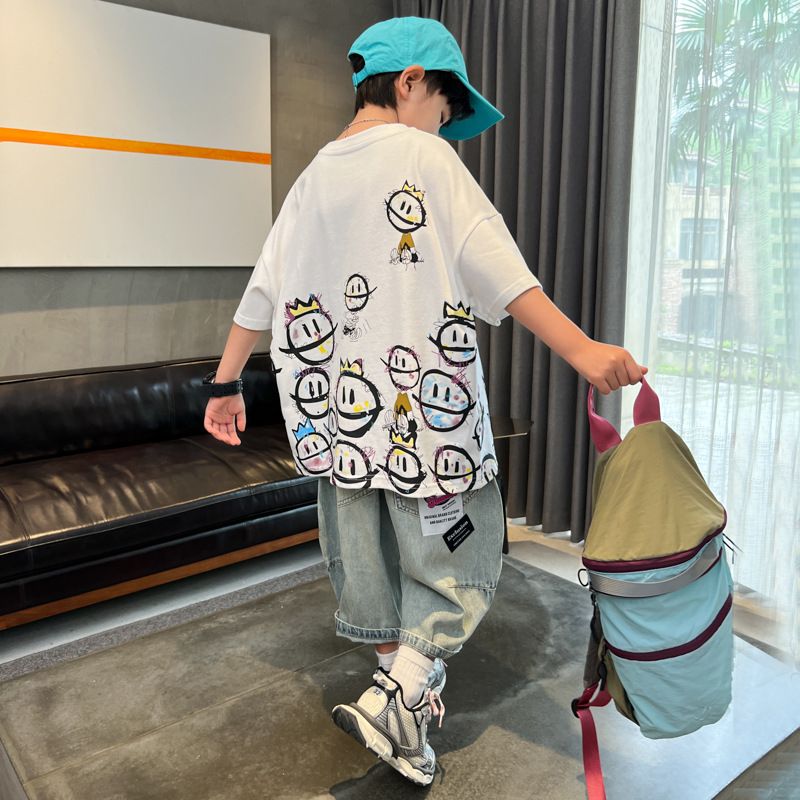 Boys' Short sleeved Thin Edition 2024 New Mid sized Two piece Set Children's Summer Handsome and Casual_voghion.com