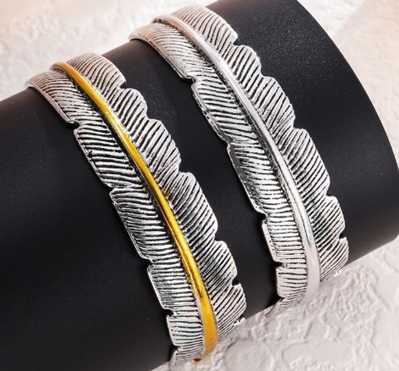 Bracelet Sier personnalité ouverte Vintage Tang herbe plume Bracelet pour hommes_voghion.com