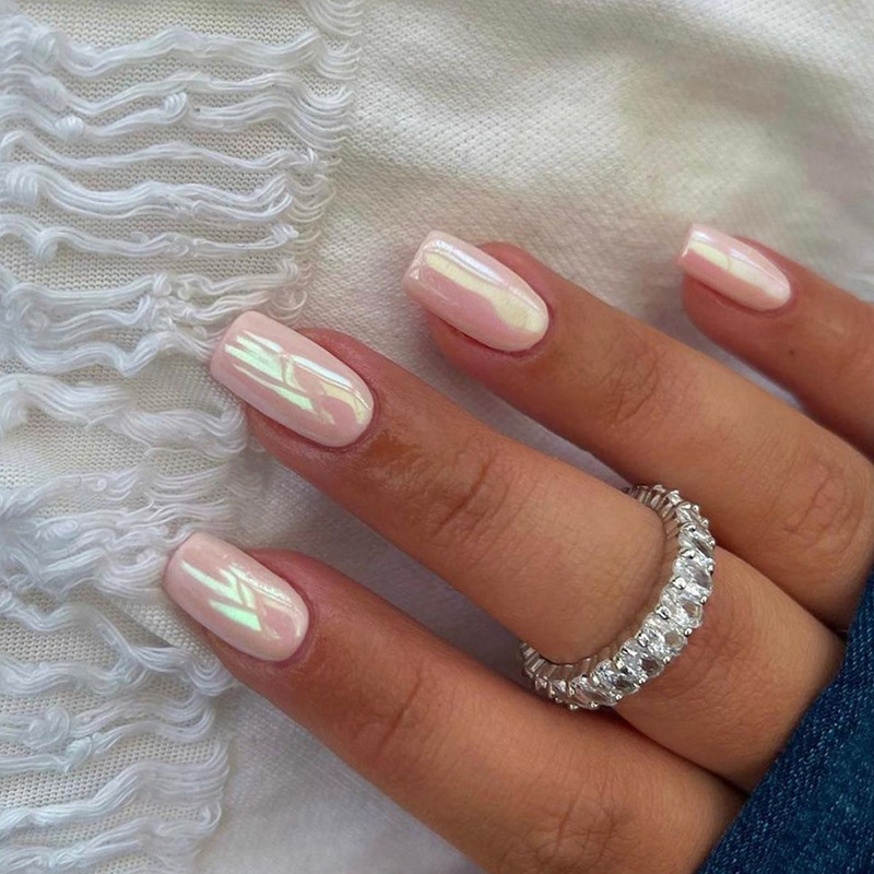 Mittellange europäische quadratische rosa agile Aurora Sweet Ins Style künstliche Nägel Nagelverbesserung 24 Stück_voghion.com
