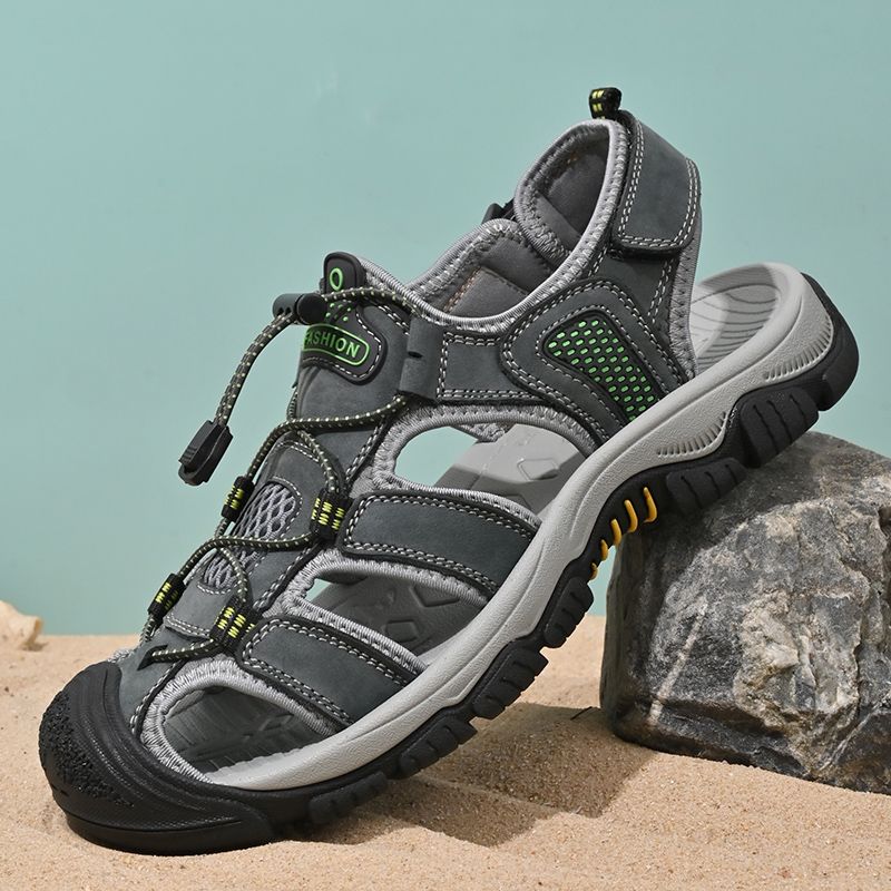 Sandals Men Plus-size Baotou Casual Beach Shoes 2024 Summer Leather Men Outdoor Sports River Slippers Tide_voghion.com