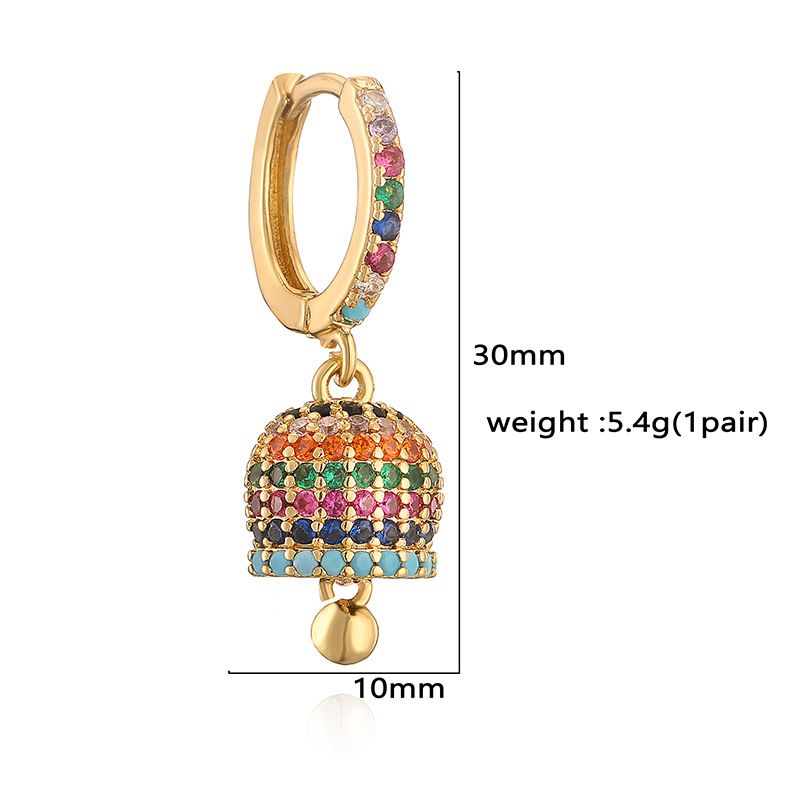 Women's Jewelry Bell-Shaped Earrings With Colorful Zircon Inlay, Geometric Design, Fashionable And Elegant Statement Piece For Daily Wear_voghion.com
