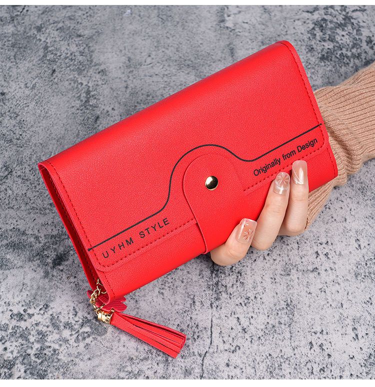 Sieviešu garais, trīskārši saliekamais maciņš, izskatīgs, izturīgs, lielas ietilpības mobilā tālruņa maciņš_voghion.com