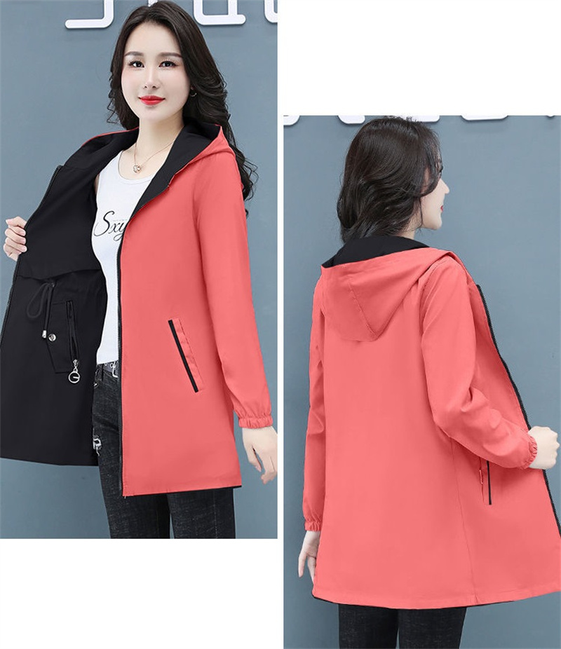 Double-Sided Trench Coat Women 2022 New Spring Autumn Clothes Hooded Large Size Long Windbreaker Jacket Female Outerwear_voghion.com