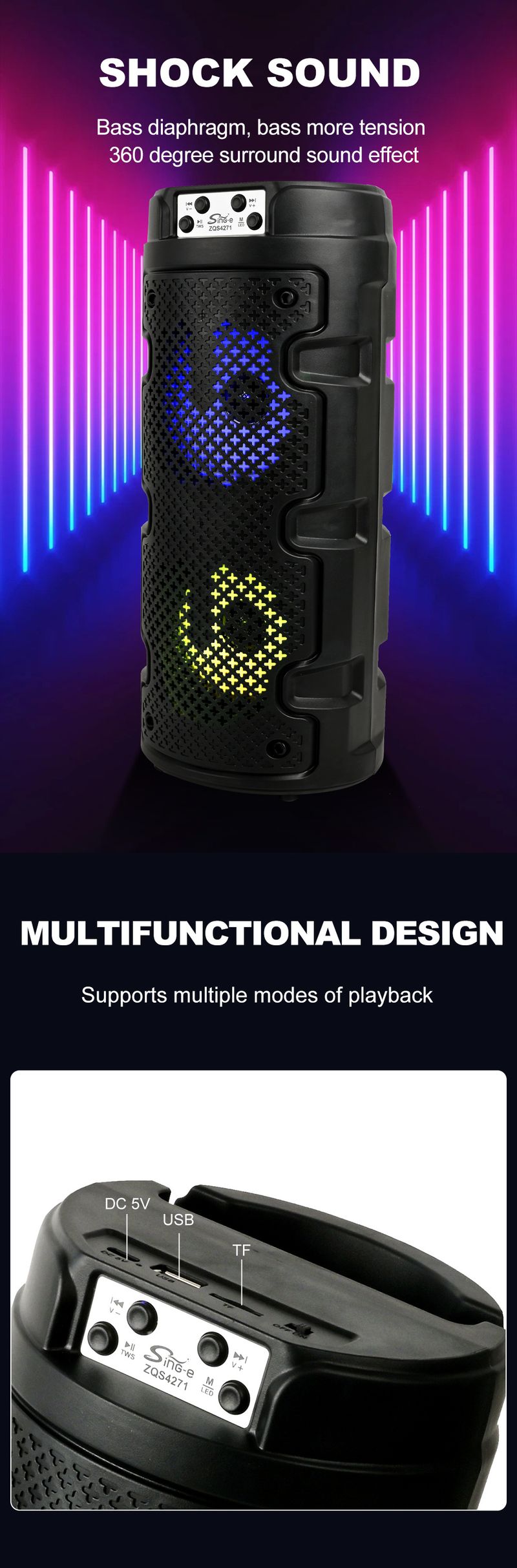 ZQS4271 Zunanji kamping zabavni brezžični Bluetooth zvočnik visoke kakovosti zvoka_voghion.com
