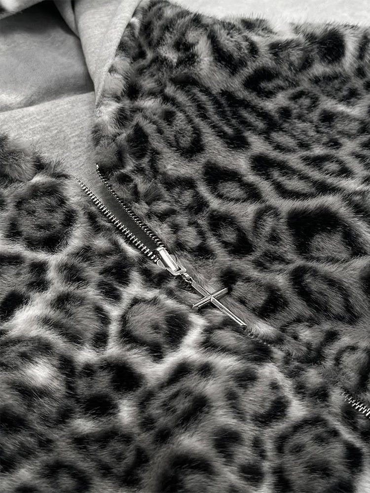 Men's Reversible Zip-Up Hoodie With Leopard Print - Oversized Pullover Sweatshirt For Winter & Fall, Unisex Streetwear_voghion.com