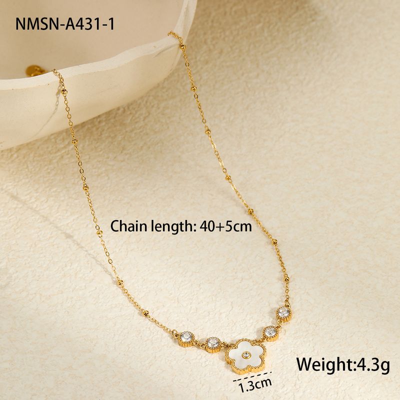 Stainless Steel Jewelry Five Flower Five Petal Mother Of Pearl Plum Blossom Pendant Necklace Bracelet Earrings Set Fashionable Temperament_voghion.com