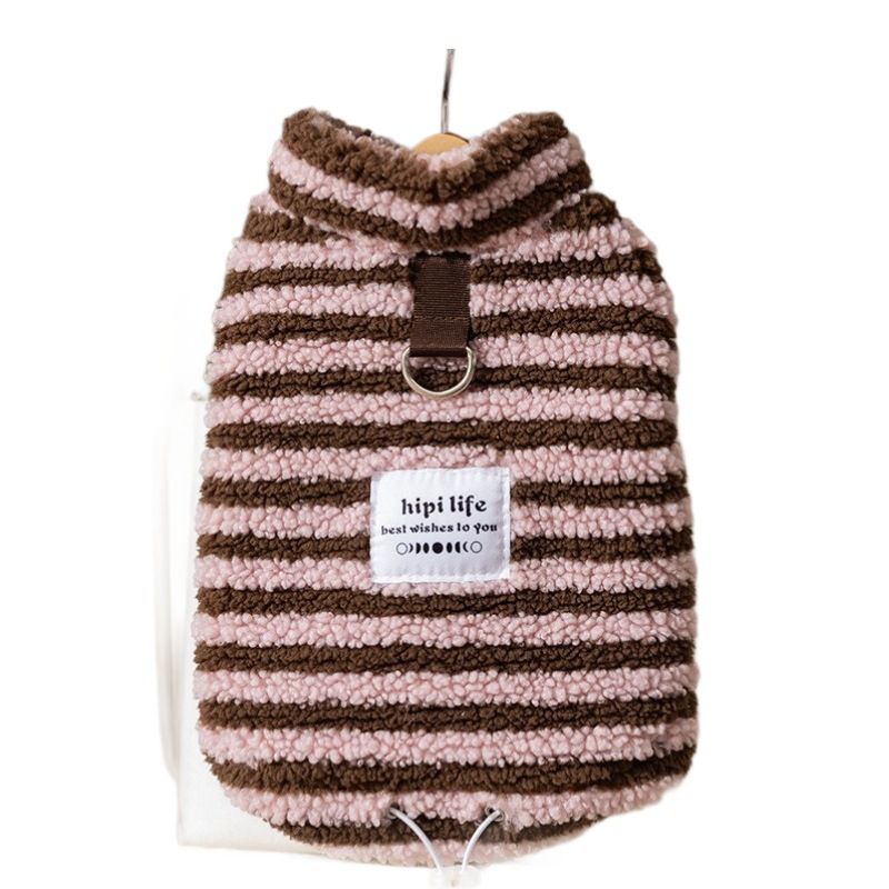 25 nuovi graziosi vestiti a righe per cuccioli, giacca in pile a due zampe, abbigliamento caldo per animali domestici con guinzaglio, autunno inverno_voghion.com