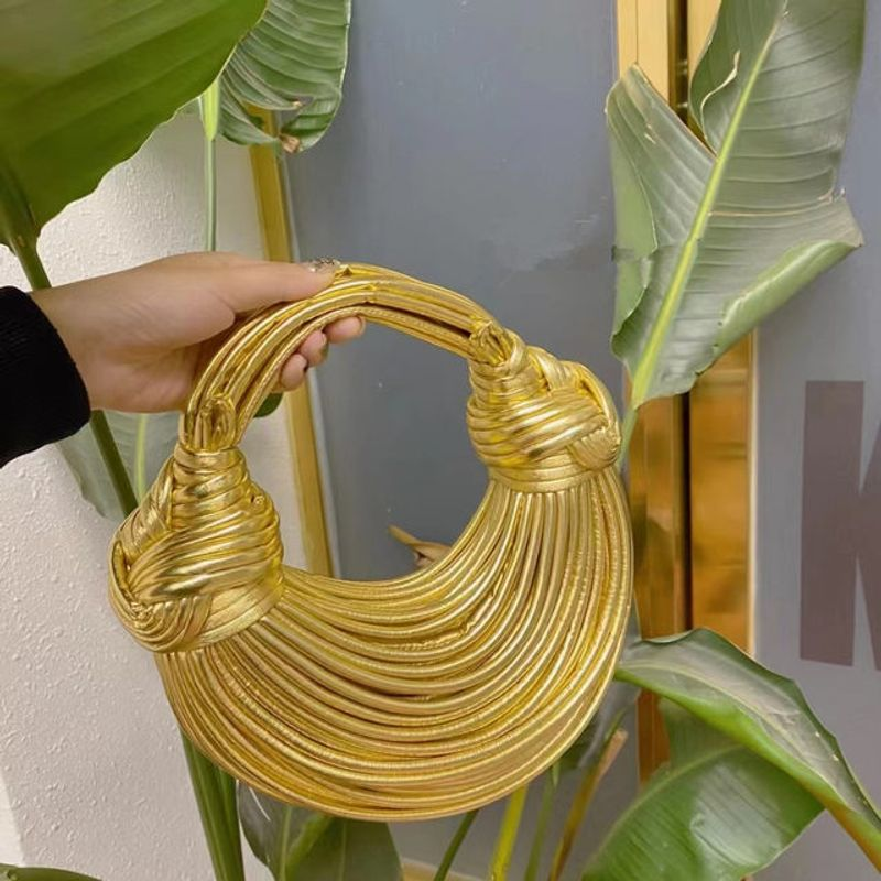 Handbags For Women 2024 New In Gold Luxury Designer Brand Handwoven Noodle Bags Rope Knotted Pulled Hobo Silver Evening Clutch_voghion.com