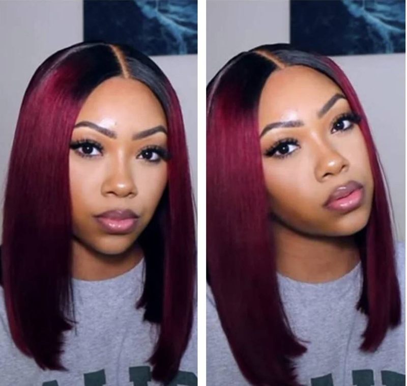 Rak Peruk med Lace Frontal-hår, Kort Bob, 1B/99J, Äkta Hår_voghion.com