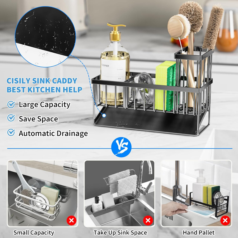 Wannilen Sink Caddy, Sponge Holder for Kitchen Sink, Kitchen Sink Organzier Rustproof Stainless Kitchen Gadgets Sink Accessories_voghion.com